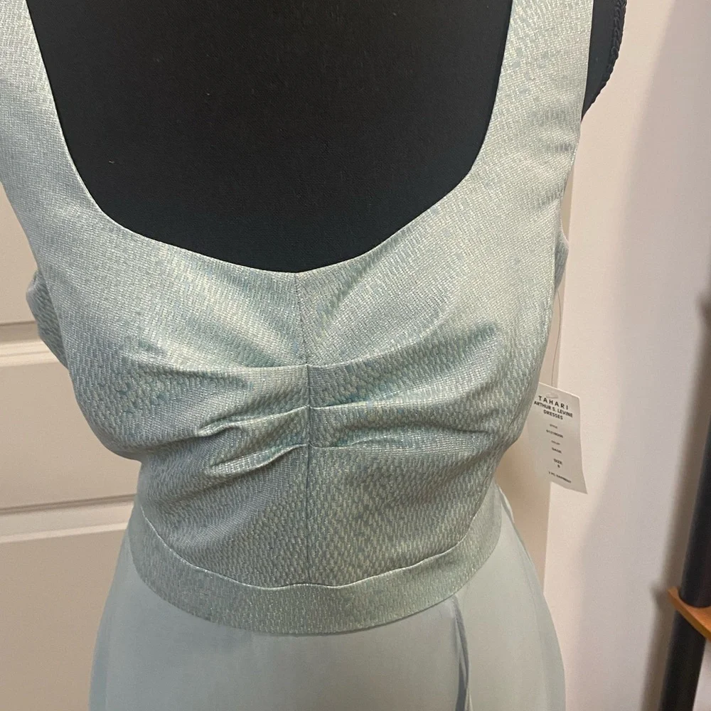 TAHARI CHIFFON GOWN WITH JACKET SIZE 8 METALLIC JACQUARD ARTHUR LEVINE MINT. - Picture 7 of 15